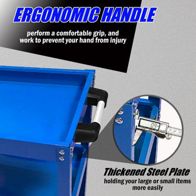 Heavy Duty 3 Shelves Rolling Carts with Brake Wheels, 120KG Load Capacity, Blue