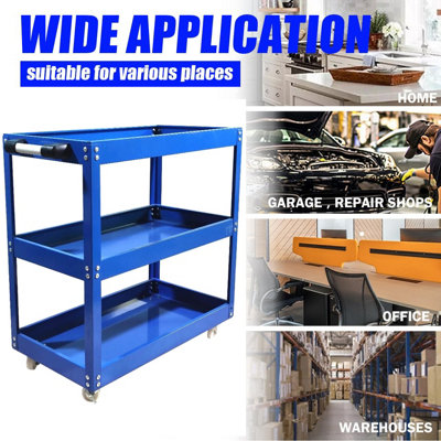 Heavy Duty 3 Shelves Rolling Carts with Brake Wheels, 120KG Load Capacity, Blue