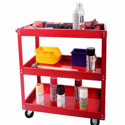 Heavy Duty 3 Shelves Rolling Carts with Brake Wheels, 120KG Load Capacity, Red