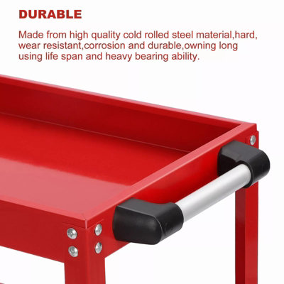 Heavy Duty 3 Shelves Rolling Carts with Brake Wheels, 120KG Load Capacity, Red