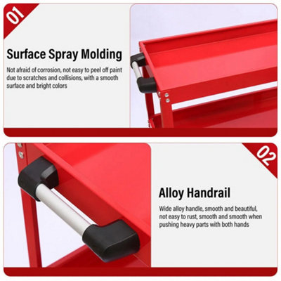 Heavy Duty 3 Shelves Rolling Carts with Brake Wheels, 120KG Load Capacity, Red