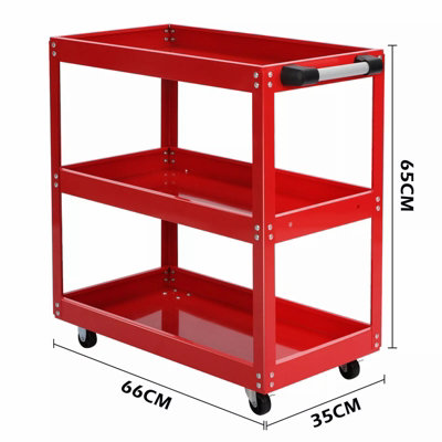 Heavy Duty 3 Shelves Rolling Carts with Brake Wheels, 120KG Load Capacity, Red