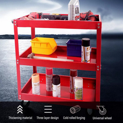 Heavy Duty 3 Shelves Rolling Carts with Brake Wheels, 120KG Load Capacity, Red