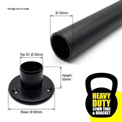 Heavy Duty, 32mm Black Industrial Wardrobe Rail, Set of 2x 110cm Wall ...