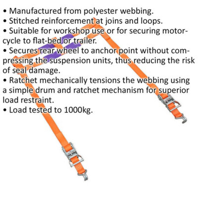 Heavy-Duty 35mm Motorcycle Rear Wheel Ratchet Tie Down Strap - 1000KG ...