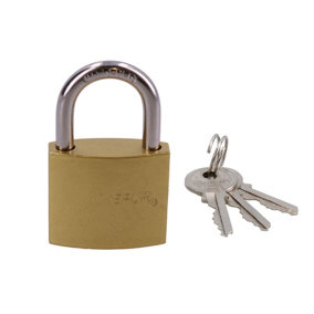 Heavy Duty 38mm Iron Brass Coated Padlock Security Lock Secure 3 Keys 1pk