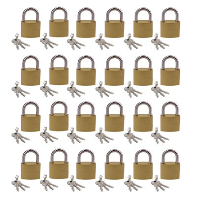 Heavy Duty 38mm Iron Brass Coated Padlock Security Lock Secure 3 Keys 24pk