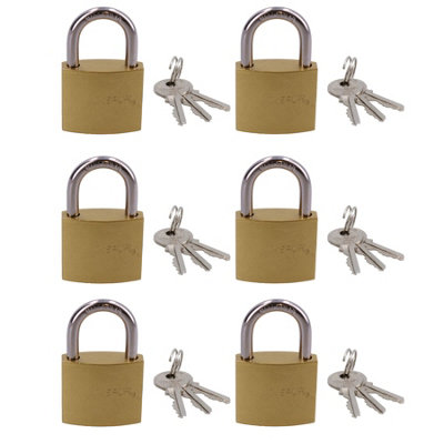 Heavy Duty 38mm Iron Brass Coated Padlock Security Lock Secure 3 Keys 6pk
