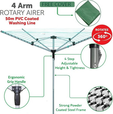Heavy Duty 4 Arm Outdoor  Steel 4 Arm Rotary airer, 50m