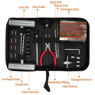 Heavy Duty 46 Piece Tyre Puncture Repair Kit for Car, Motorbike