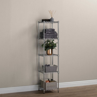 Heavy Duty 5 Tier Chrome Corner Storage Unit 115KG UDL, 1500mm H x 350mm W x 350mm D