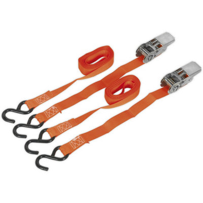 Heavy-Duty 500KG Ratchet Tie Down Straps - 25mm x 4m Polyester Webbing with S-Hooks