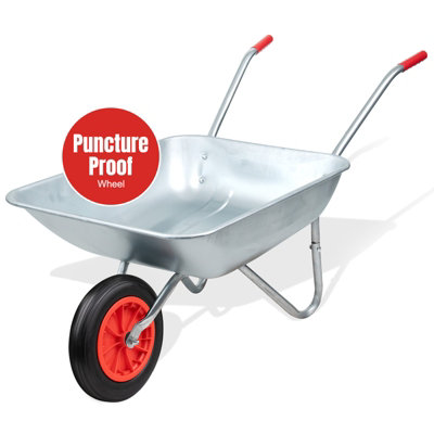 Heavy Duty 65L Galvanised Metal Wheelbarrow Home Garden Cart with PU Wheel