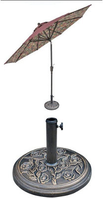 Heavy Duty 9kg Garden Parasol Patio Umbrella Holder Base with Cast Iron Floral Rose Design Secure and Robust Airer Poles Bronze