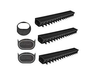 Heavy Duty A15 ACRO Drain Channel PVC Garage Pack (3 x 1m Lengths, 2 End cap, Adapter)