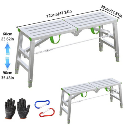 Heavy Duty Adjustable Folding Work Platform - 140cm x 30cm - 200kg Capacity