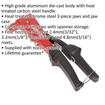 Heavy Duty Adjustable Riveter Tool Kit with Four Nozzles for Versatile Riveting
