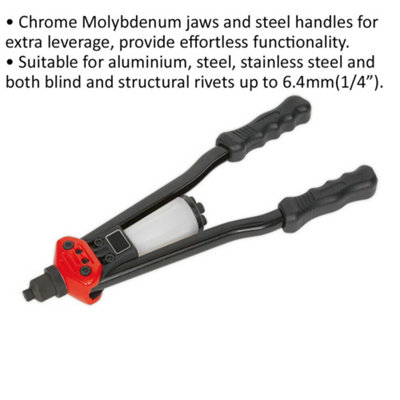 Heavy Duty Adjustable Riveter with Collection Bowl for Multiple Rivet Types