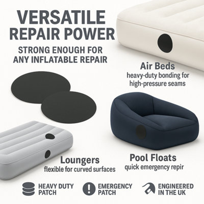 Heavy Duty Air Bed Repair Kit Puncture Patch & Leak Seal for Inflatable ...