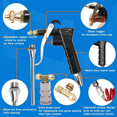 Heavy Duty Air Duster Blow Gun Dust Remover Coiled Hose Compressor Cleaning