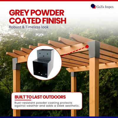 Heavy Duty Anthracite Grey Pergola L Shape Post Connector - 121 x 121 mm