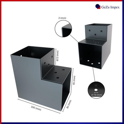 Heavy Duty Anthracite Grey Pergola L Shape Post Connector - 81 x 81 mm ...