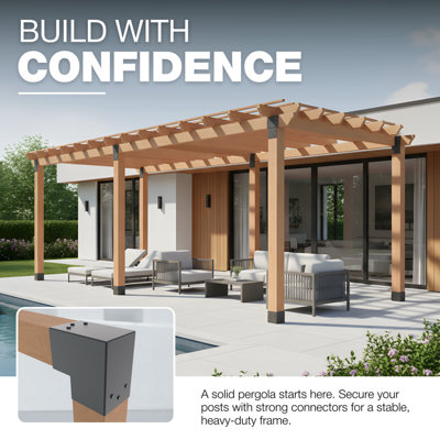 Heavy Duty Anthracite Grey Pergola L Shape Post Connector - 91 x 91 mm ...