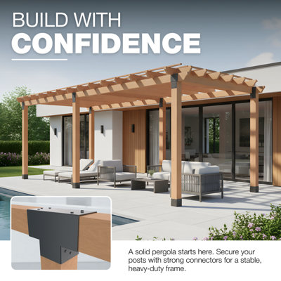Heavy Duty Anthracite Grey Post Connector T Shape - Pergola 3 Beam Post ...