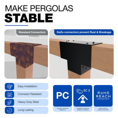 Heavy Duty Black Post Connector T Shape - Pergola 3 Beam Post Connector ...