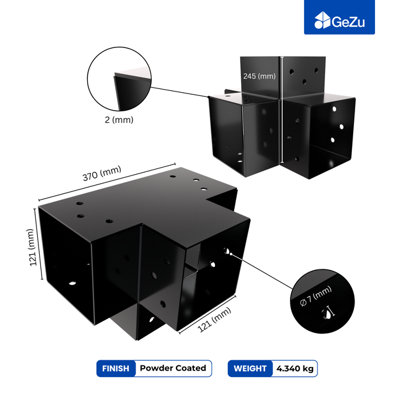 Heavy Duty Black Post Connector X Shape - Pergola 4 Way Corner ...