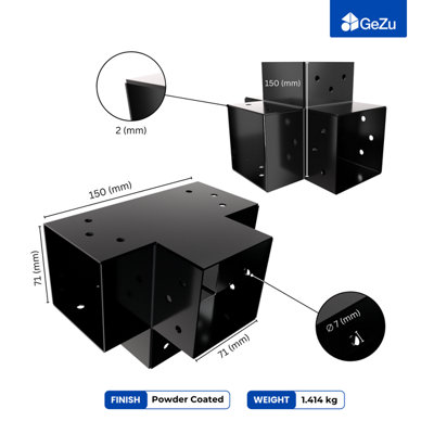 Heavy Duty Black Post Connector X Shape - Pergola 4 Way Corner ...