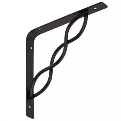 Heavy Duty Black Shelf Support Bracket With Decorative Interlaced Rod - 150mm