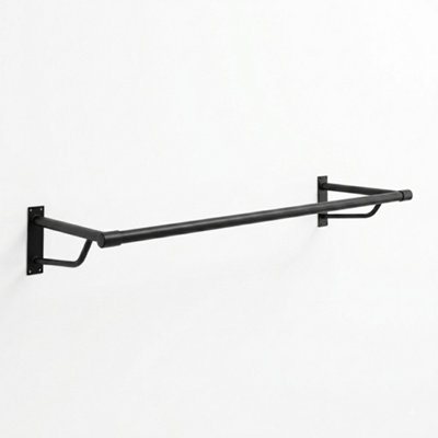 Heavy Duty Black Wall Mounted Hanging Clothes Rail Garment Rack - 1200mm