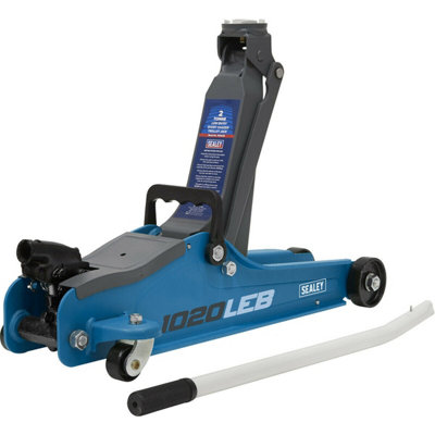 Heavy-Duty Blue Short Chassis Trolley Jack - 2000kg Capacity with Low Profile Design