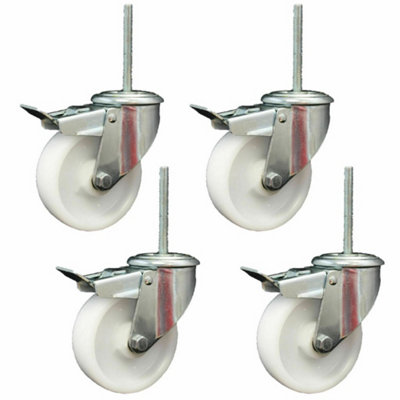 Heavy duty bolt hole castor with bolt fitting, braked castor - set of 4 brakes