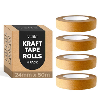 Heavy Duty Brown Kraft Tape  4 Pack (24mm x 50m) Strong Adhesive for Packaging, Moving, Crafting Recyclable Paper Tape