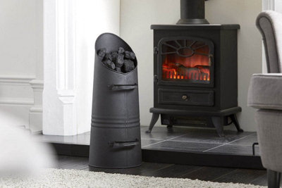 Heavy Duty Bucket Coal Ash Hod Scuttle High Quality for Indoor Fireplace Fire Side Dorset Metal Matte Black 23" - COAL03