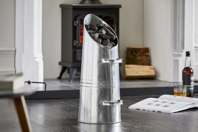 Heavy Duty Bucket Coal Ash Hod Scuttle High Quality for Indoor Fireplace Fire Side Dorset Metal Silver 23" - COAL11 - 4