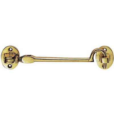 Heavy Duty Cabin Hook & Eye Polished Brass 202mm Arm Cabinet Hatch Lock