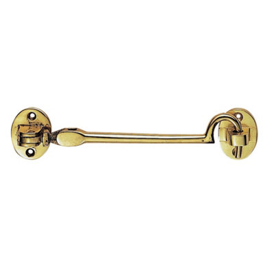 Heavy Duty Cabin Hook & Eye Polished Brass 202mm Arm Cabinet Hatch Lock