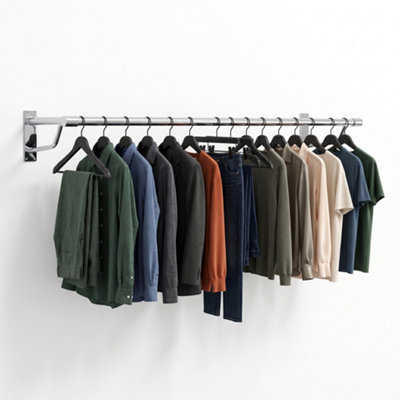 Heavy Duty Chrome Wall Mounted Hanging Clothes Rail Garment Rack - 1500mm