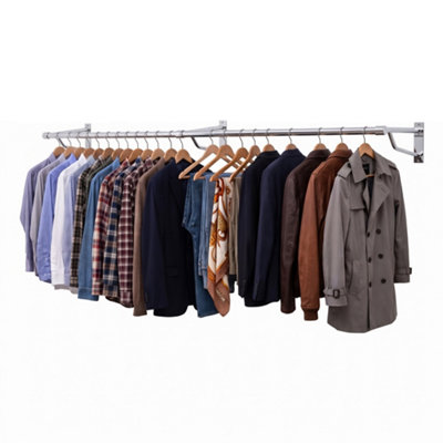 Heavy Duty Chrome Wall Mounted Hanging Clothes Rail Garment Rack - 1800mm
