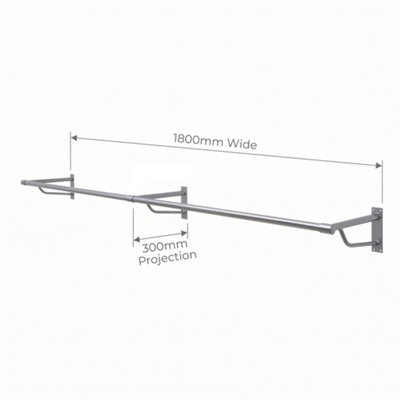 Heavy Duty Chrome Wall Mounted Hanging Clothes Rail Garment Rack - 1800mm