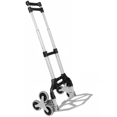 Heavy Duty Climb Stairs Folding Trolley 165-Lb Load Capacity Portable Aluminum Alloy Cart with 3-Wheel Design, Easy Storage