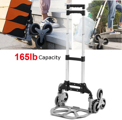 Heavy Duty Climb Stairs Folding Trolley 165-Lb Load Capacity Portable Aluminum Alloy Cart with 3-Wheel Design, Easy Storage