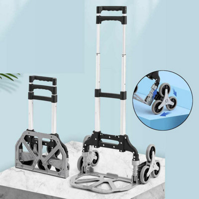 Heavy Duty Climb Stairs Folding Trolley 165-Lb Load Capacity Portable Aluminum Alloy Cart with 3-Wheel Design, Easy Storage