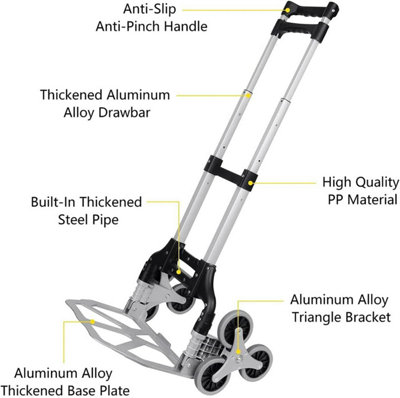 Heavy Duty Climb Stairs Folding Trolley 165-Lb Load Capacity Portable Aluminum Alloy Cart with 3-Wheel Design, Easy Storage