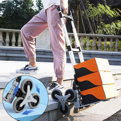 Heavy Duty Climb Stairs Folding Trolley 165-Lb Load Capacity Portable Aluminum Alloy Cart with 3-Wheel Design, Easy Storage