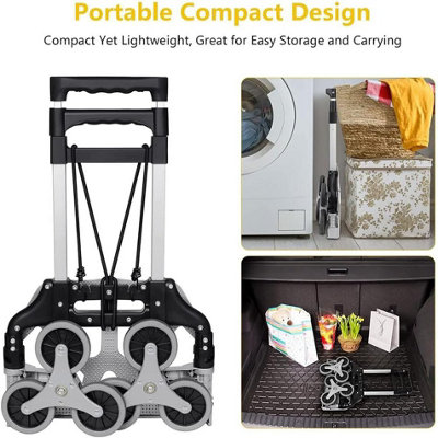 Heavy Duty Climb Stairs Folding Trolley 165-Lb Load Capacity Portable Aluminum Alloy Cart with 3-Wheel Design, Easy Storage