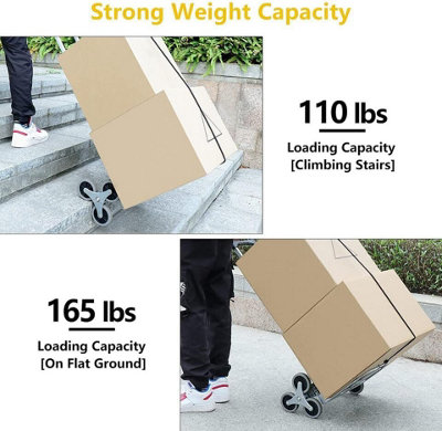 Heavy Duty Climb Stairs Folding Trolley 165-Lb Load Capacity Portable Aluminum Alloy Cart with 3-Wheel Design, Easy Storage